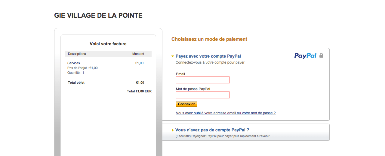 Options de connexion PayPal