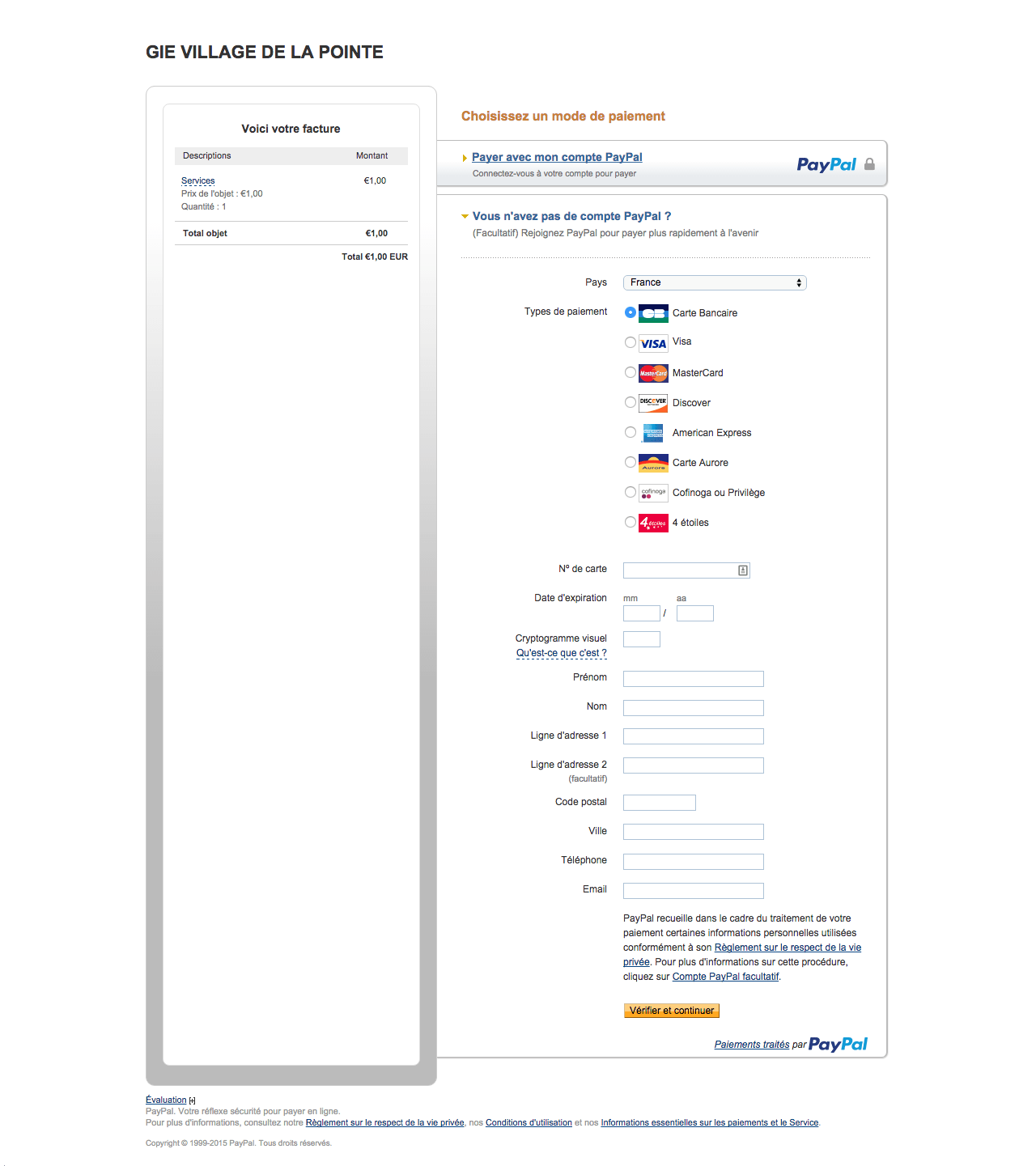 Paiement carte bancaire via PayPal